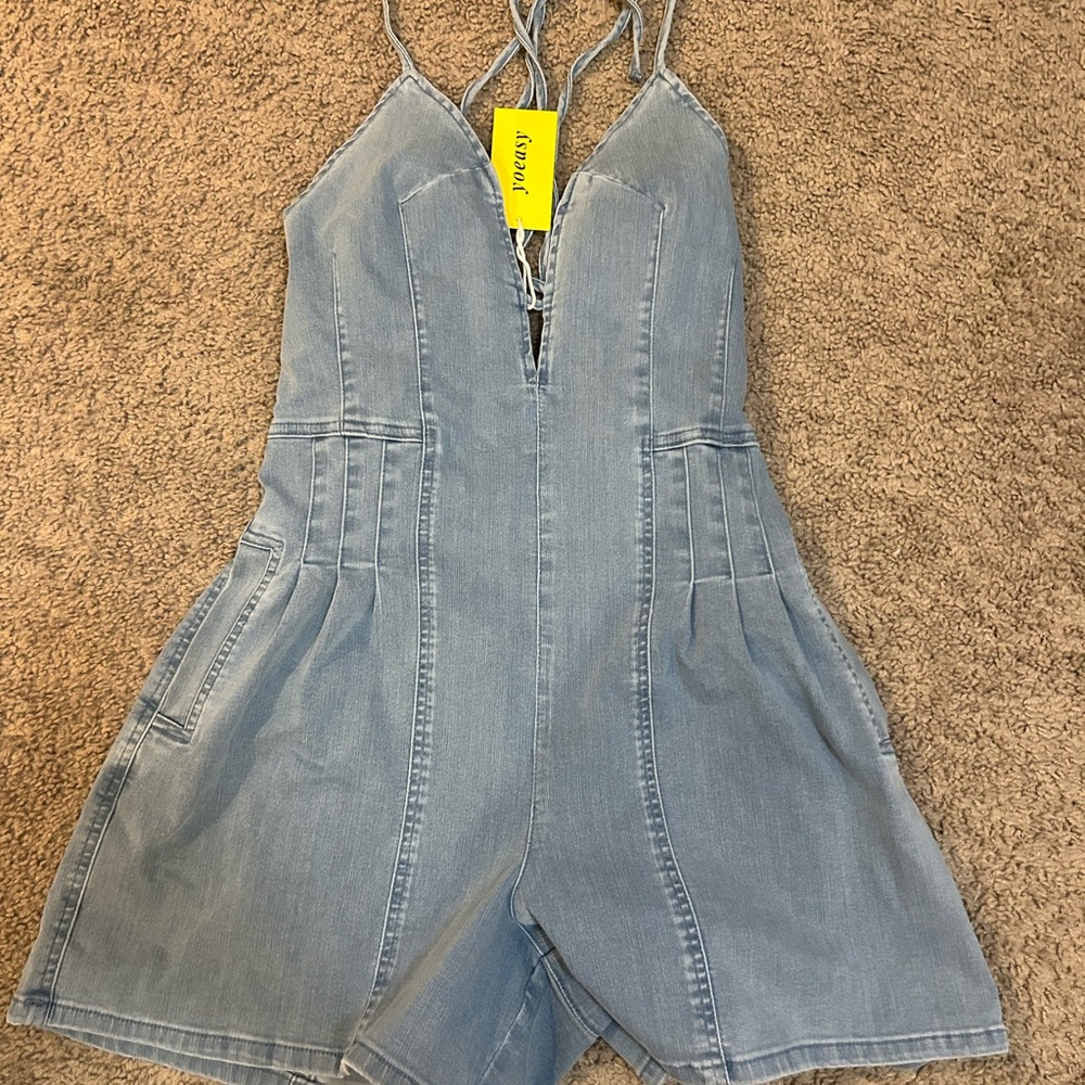 Trendy Light Blue Backless Denim Dress